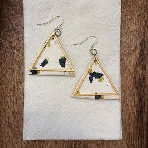 Gold-Tone Triangle Drop Earrings with White, Black & Yellow Accents